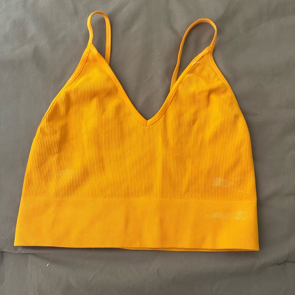 Orange deep v crop tank top